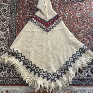 J. Crew vintage 1990s handknit hooded wool poncho S/M